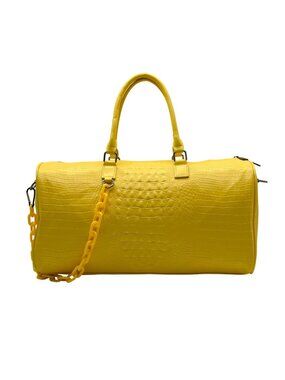 Privata Yellow Croc-EmbossedTravel Duffel Bag